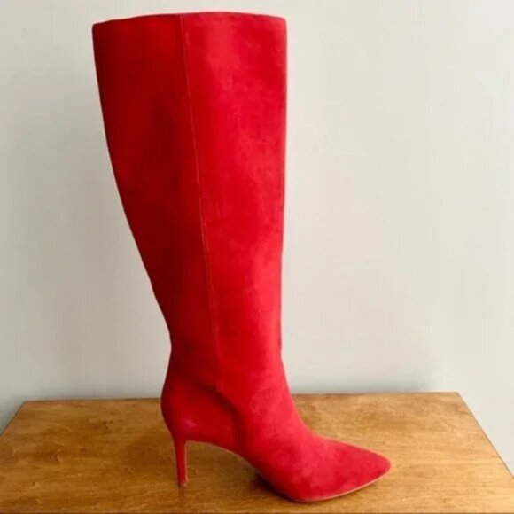 Louise ET CIE Red Suede Sevita Knee High Heeled Pointy Toe Boots - Picture 4 of 9